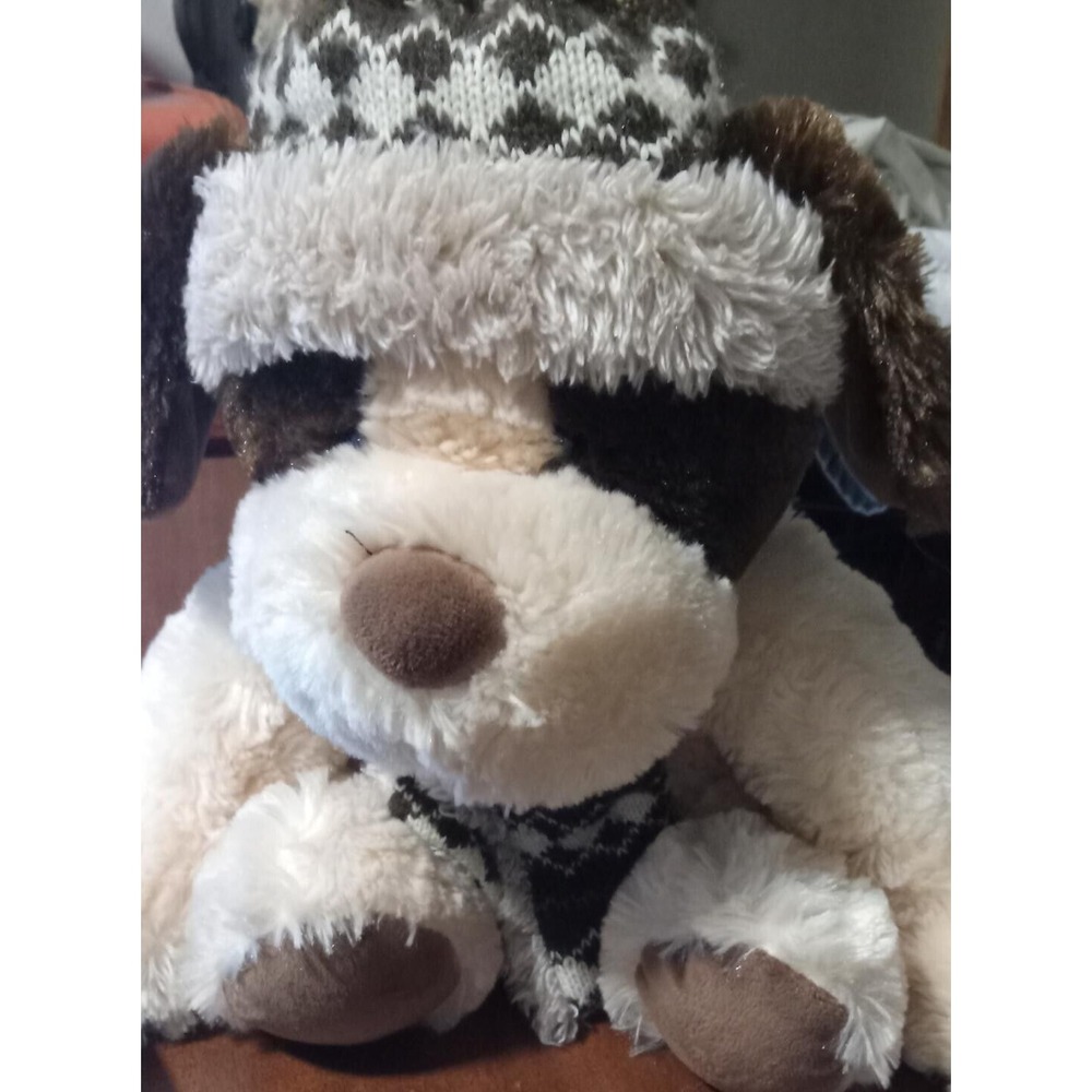Easter Hug Fun Winter Puppy Dog  Stuffed Animal 11‎ Inch Sitting Scarf & Hat